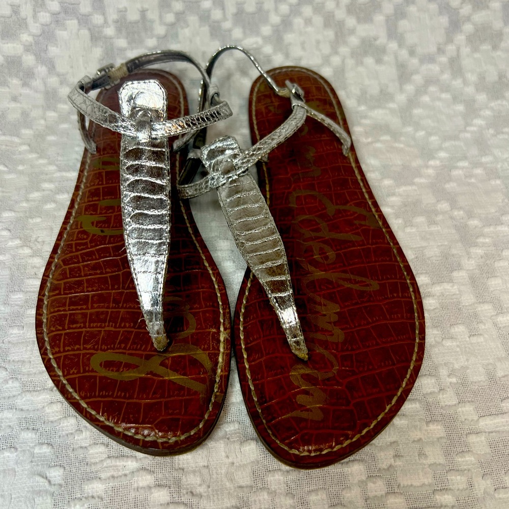 Sam Edelman silver Gigi boa snake print sandals